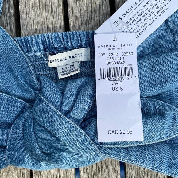 American Eagle Outfitters Denim Crop Top with Front Tie – Size S - Picture 7 of 7